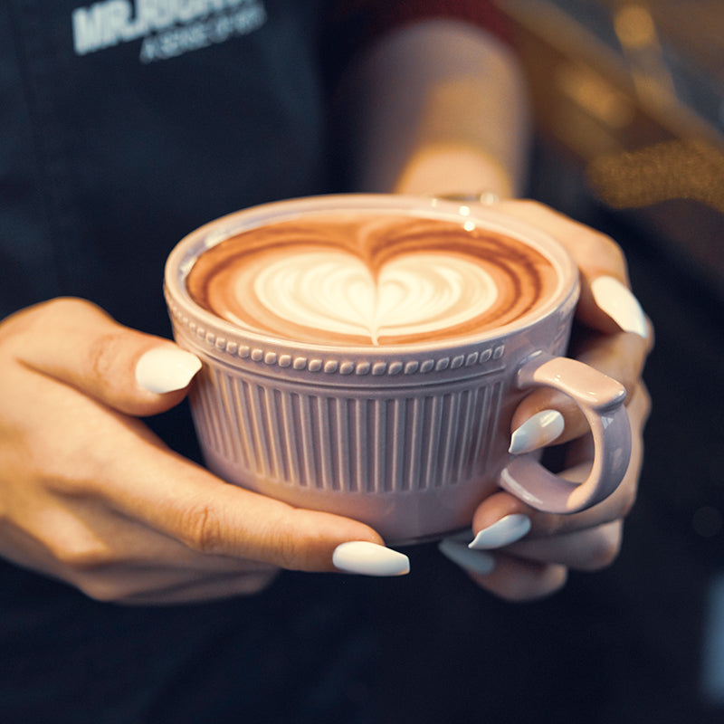 Continental ceramic large capacity flat coffee cup Breakfast cup cappuccino latte Fancy coffee embossed latte cup