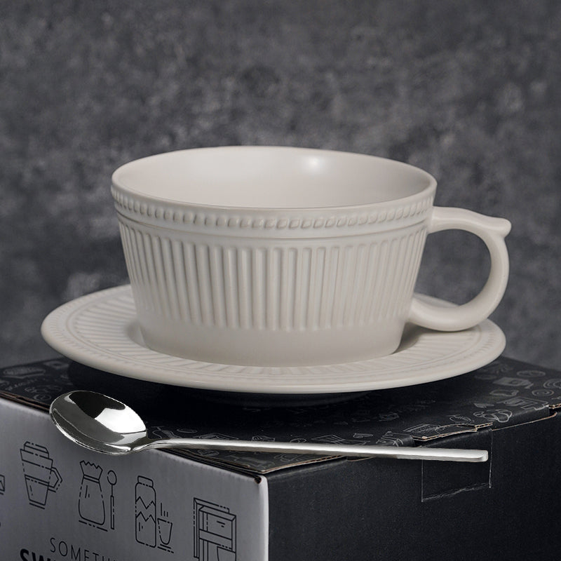 Continental ceramic large capacity flat coffee cup Breakfast cup cappuccino latte Fancy coffee embossed latte cup